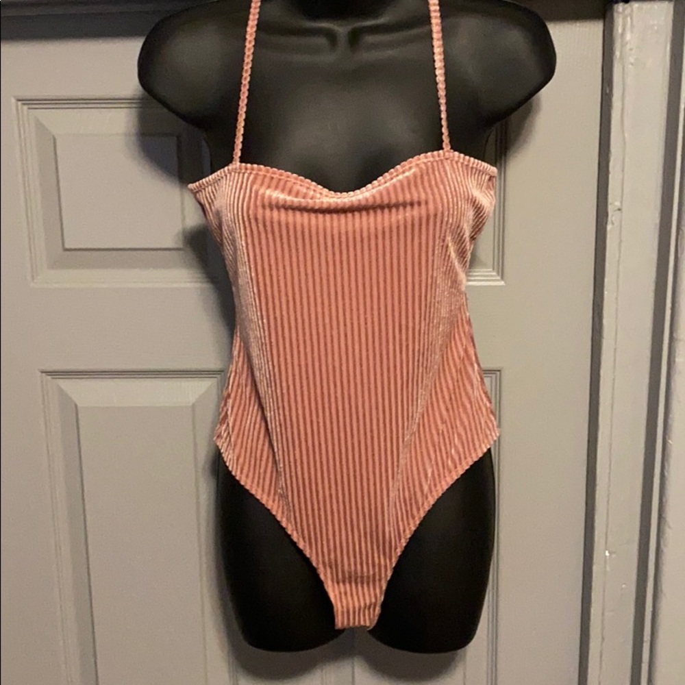 Pink suede bodysuit